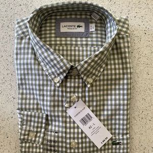 Lacoste Green/White Plaid Long Sleeve Button Down